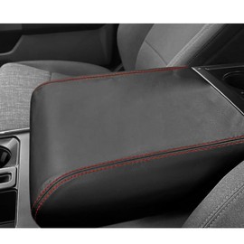 DEYTOP Center Console Cover for Ford F150 2021 2022-2025 Accessories Console Armrest Cover for F150 2024 2025 Accessories Anti-Scratch Leather Armrest Protector (Black with Red Stitches, 2021-2025)