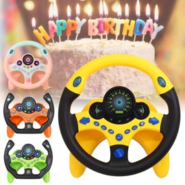 iimono117 Steering Wheel Toy, For Children, Car, Driving Handle, Volume Control, Educational Toy, Gift, Birthday, Car Handle, Mounting Belt, Suction Cup Included, Educational Toy (Yellow)