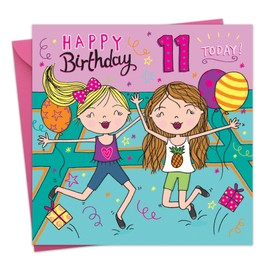 Twizler 11th Birthday Card for Girls - Trampoline Party - Age 11 Happy Birthday Card for Girl - Daughter 11 Year Old Childrens Card - Granddaughter Birthday Card Age Eleven Tween