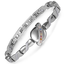 RainSo Stainless Steel Bracelets for Women Silver Magnetic Bracelets Planet Design with Ultra Strength Magnetic Lymph Detox, Adjustable Women Bracelet for Mother's Day Birthday Gift [Include Sizing Tool]