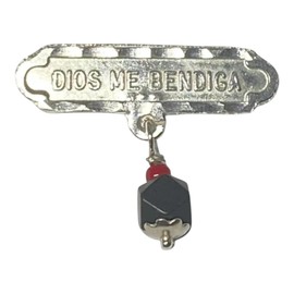 Sterling Silver Dios Me Bendiga Baby Pin with Genuine Azabache Charm