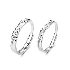 YHIJSR Pack of 2 Silver Couple Rings with Opening, Adjustable Pair Ring Diamond Pair Rings