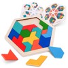 Wooden Hexagon Tangram Puzzle for Kids Adults, Geometric Shape Pattern