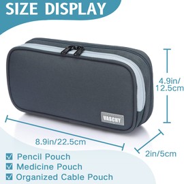 VASCHY Pencil Case, Medium Size Pen/Pencil Holder Pouch Bag with Double Zippers for Work School/Medical Gear Pouch Gray