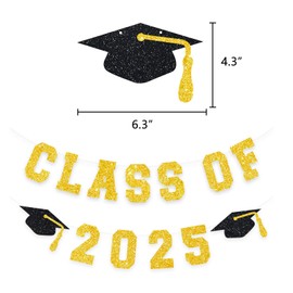Gold Black Class Of 2025 Graduation Banner Pom Poms Flowers Paper Tassel Garland Decoration College Grad Party Supplies