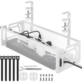 Under Desk Cable Management Tray, No Drill Steel Table Organizers, Wire Management Plate, Stage Iron Chain Set, White, Carbon Steel and Nylon Material(Size:1)