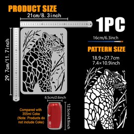 FINGERINSPIRE Leopards Pattern Stencils with a Paint Brush 11.7x8.3Inch Plastic PET Tree Branches Painting Stencils Animal and Plants Drawing Stencils Animal Themes Template for Wall Fabric Floor