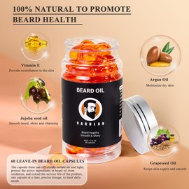 Varolan Beard Oil Capsules for Men,Natural Cedarwood Mens Beard Oil,Naturally Derived Conditioner with Argan Oil,Grapeseed Oil,Jojoba Oil and Vitamin E for Softening and Moisturizing Beard