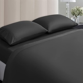 100% Egyptian Cotton Sheets Queen Size Bed Sheet - 1000 Thread Count Long Staple,17 Inches Deep Pocket,All Season,Bedding Super Soft Breathable,Sateen Weave 4-Pc Sets (Knight Black, Queen)
