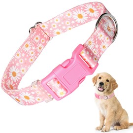 XS Dog Collar Girl, Cute Pretty Daisy Pattern Design Quick Release Buckle Soft Nylon Pink Puppy Collars Adjustable for Xs Small Medium Large Pet Female Dogs Big Cat, XSmall