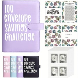 100 Envelope Saving Challenged Binder, Budget Binder, Money Saving Challenge Book, Saving Challenge Notebook, Money Organizer, Budget Planner Book for Budgeting,Birthday Gifts:_Purple