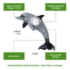 Waterwood Hand Painted Dolphin Doorbell - Wired & Illuminated Push Button Cast in Durable Polyresin