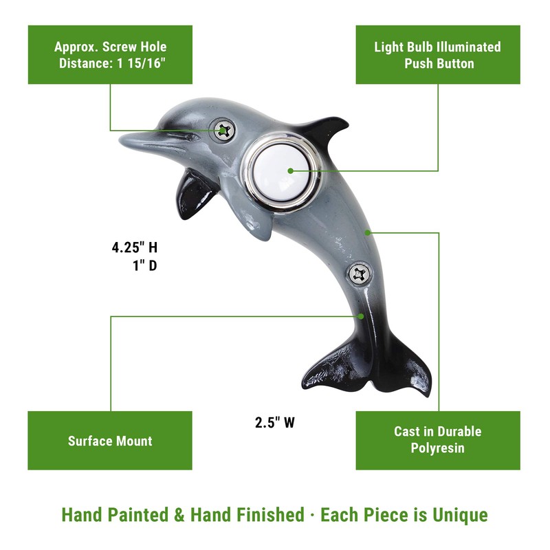 Waterwood Hand Painted Dolphin Doorbell - Wired & Illuminated Push