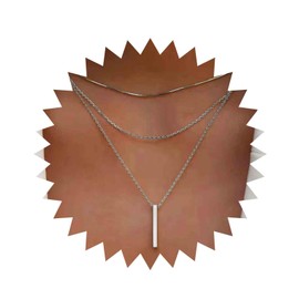 Aneneiceera Vintage Layered Bar Necklace Silver Bar Pendant Necklace Round Italian Chain Necklace Geometric Chain Necklace Jewelry for Women (Silver)
