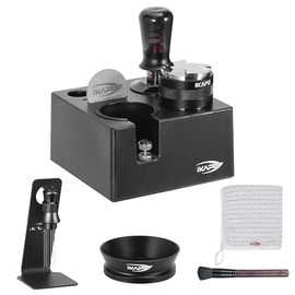 IKAPE 58mm Black Espresso Tool Set 8 IN 1, Coffee Tamper, Distributor, Magnetic Funnel, Puck Screen, Tamper Station, Stirrer Distribution Tool, Cleaning Towel and Brush