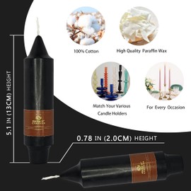 5 Inch Short Taper Candles Handmade Unscented Smokeless Set of 4 Long Burning Taper Candles Candle Sticks for Wedding Decoration Yoga(Black)