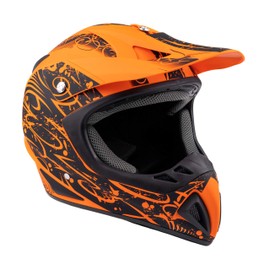 Adult Snocross Snowmobile Helmet & Goggle Combo - Matte Orange, Matte Black (Medium)
