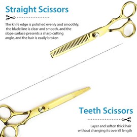 Friseurschere,Haarschneideschere,Effilierschere,14 Pcs Sechs Zoll Professionelle Haarschere Set,2Extra Scharfe Haarschneideschere,mit Kamm und Clips,Friseurumhang für Männer,Frauen (Gold, 14PCS)
