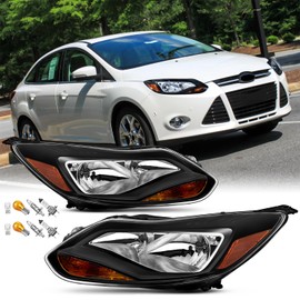 Reinko Headlights Assembly For 2012 2013 2014 Ford Focus 3th Pre-Facelift,Halogen Headlamp Black Housing,1x Pair Head Light Assembly Set