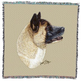 Akita - Robert May - Lap Square Cotton Woven Blanket Throw - Made in The USA (54x54)