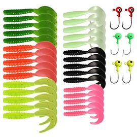 aulyun Soft Fishing Lures Set 30 Pieces + Plumber Head 6 Pieces