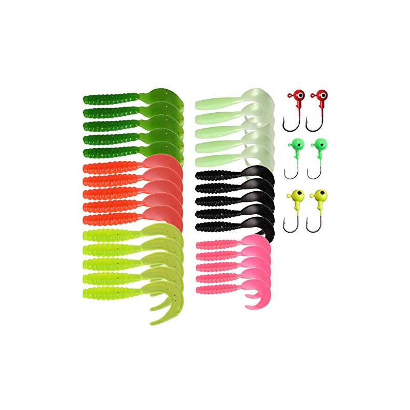 aulyun Soft Fishing Lures Set 30 Pieces + Plumber Head