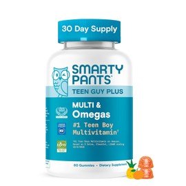 SmartyPants Teen Guy + Multi & Omegas Multivitamin Gummies with Omega 3 DHA/EPA, Vitamins D3, C, B12, B6, A, K, Zinc, Folate, Gluten Free, Clean Label, Pineapple Orange, 60 Gummies (30 Day Supply)