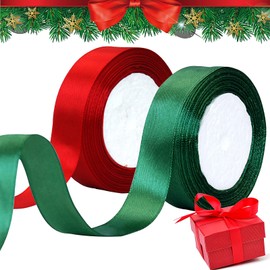 Miioto Christmas Ribbon, Gift Ribbon, Red Green, Gift Ribbon Wide, Satin Ribbon Red, Used for Wrapping Gifts and Christmas Wedding Decoration, 22 m x (24 mm - 25 mm)