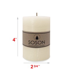 Simply Soson 3x4 inch Ivory Pillar Candles Set of 3, Rustic Texture, Unscented Ivory Candles, Dripless Candles, 3 inch Pillar Candles Ideal as Wedding, Parties, Spas, Dinner, Home Decoration, Church