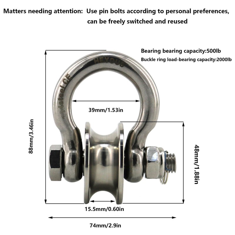 Heyous Detachable U Shaped Pulley with Large Size Long Screw