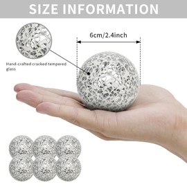 Kesywale 6PCS Decorative Balls Set 2.4 Inches/ 6cm Small Mosaic Spheres Glass Orbs Decorative Balls for Centerpiece Bowls Vases Fillers Dining Coffee Table Wedding Party Decor (Silver White)