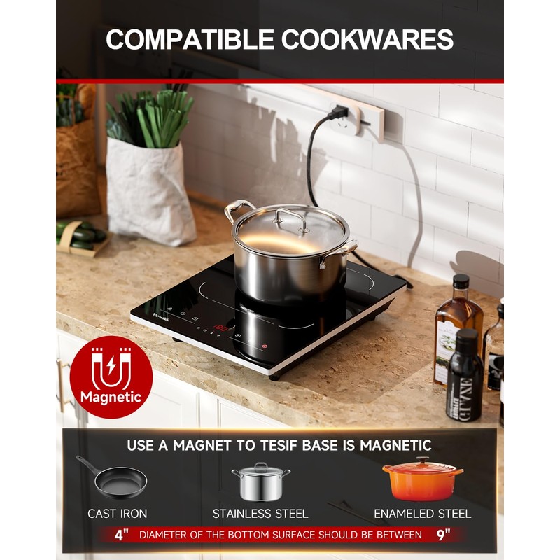 TOPWISH Portable Induction Cooktop, Hot Plate Countertop Burner with 10