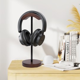 Jesustree Wooden Headphone Stand, Wood Headset Holder Made of Walnut Wood and Metal with Non-Slip Pad for All Headphone Sizes, Over Ear Headphones (Walnut Colour Wood)