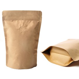 12 Ounce 50 Pieces Coffee Bags with Ziplock - High Barrier Natural Kraft Paper Stand up Coffee Pouches with Air Release/One Way Degassing Valve & Reusable Zipper (50, 12oz/0.75lb/340gm)