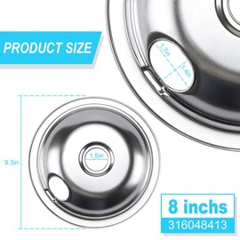 Cenipar 316048413 Burner Drip Pans 8 Inch (2 Pack)&316048414 Range Drip Bowls 6 Inch (2 Pack) Chrome Plated For Fri-gidaire,Ken-more Electric Surface Burner