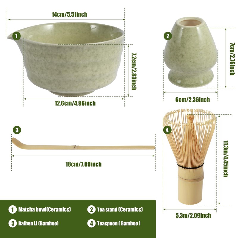 Handcrafted Bamboo Matcha Whisk Set, Ceramic Matcha Bowl with Pouring