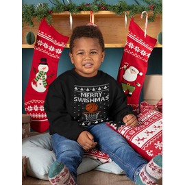 Tstars Basketball Boys Ugly Christmas Sweater Style Sweatshirt Merry Swishmas Xmas Holiday Youth Kids Sweatshirts Medium Black