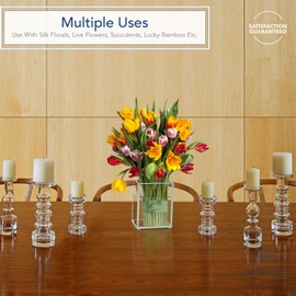 Flower Glass Vase Decorative Centerpiece for Home or Wedding by Royal Imports - Flat Rectangle Plate Glass, 4" W x 5" H, Clear