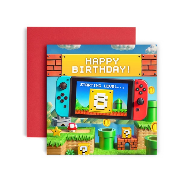 Huxters Gamer 8th Birthday card for Boy - Red Blue