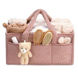 LXDHDS Organizador de pañales para cambiador, Cesta Peluchepara Almacenamiento Pañales, Cesto Almacenamiento Portátil Multifunción,organizador carrito de coche, organizador (Rosa)