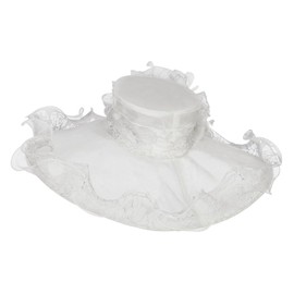 Floral Ruffle Brim Organza Hat - White OSFM