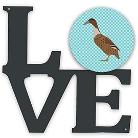 Caroline's Treasures Dutch Hook Bill Duck Blue Check Metal Artwork Love Wall-Decor, Multicolor