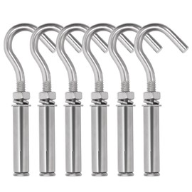 Swpeet 6Pcs M6 Stainless Steel Open Cup Hook Expansion Screws Bolts, Heavy Duty Concrete Wall Hook Anchors, Expansion Hook, Ceiling Hook Bolts, Metal Wall Hangers for Concrete Wall