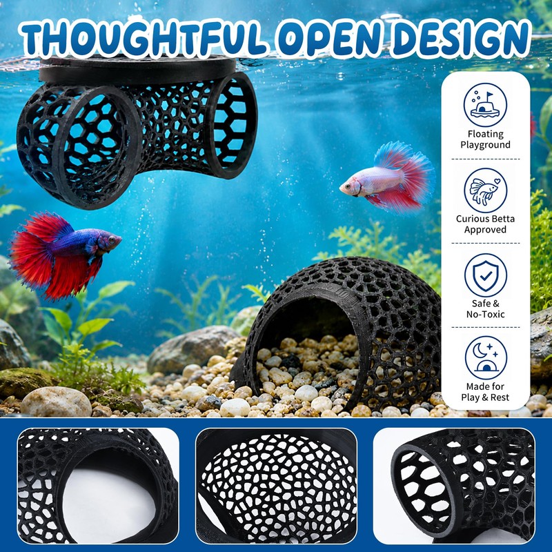 Floating Betta Fish Hideout Set, Tunnel Cave & Resting Hideaway
