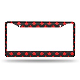 Beabes Canada Flag License Plate Frame Auto Tag Frames Red Black License Plates Holder 2 Holes Maple Leaf Pattern Decorative Car Truck Motorcycle License Plates Tag for Men Women