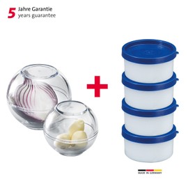 Westmark 257222E6 Food Storage Balls Diameter 7 cm / Diameter 9 cm + 4 Herb Containers 100 ml Each Stackable Plastic BPA-Free Blue / Transparent