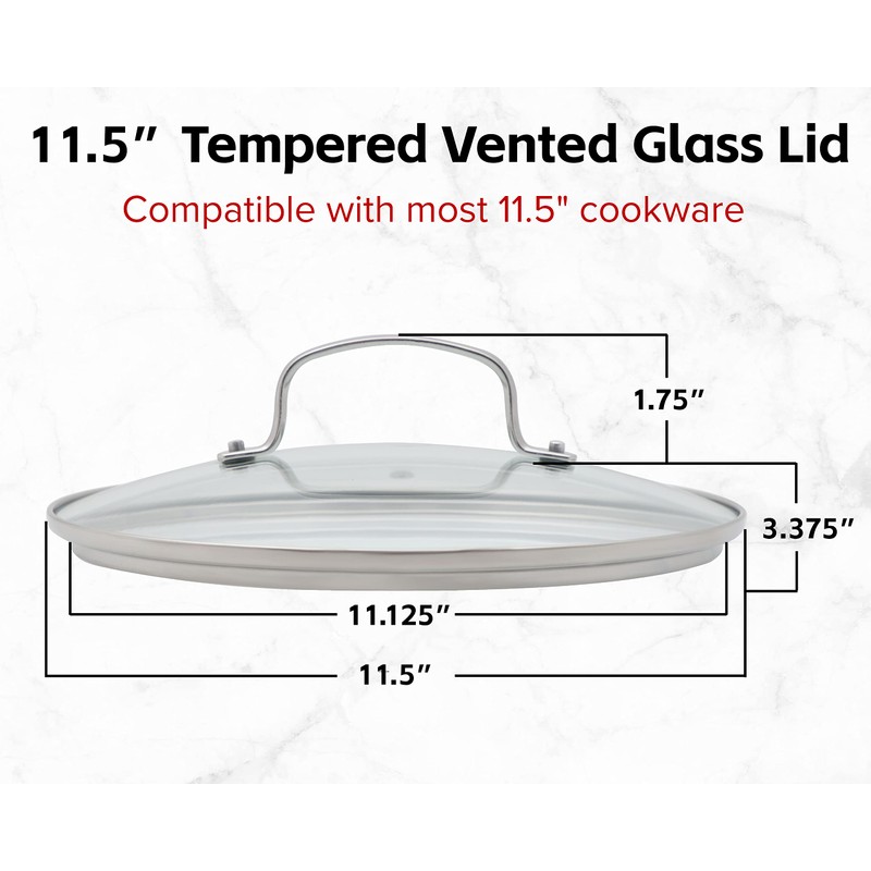Nuwave 11.5” Tempered Vented Glass Lid, Shatter-Resistant, Oven Safe, Dishwasher