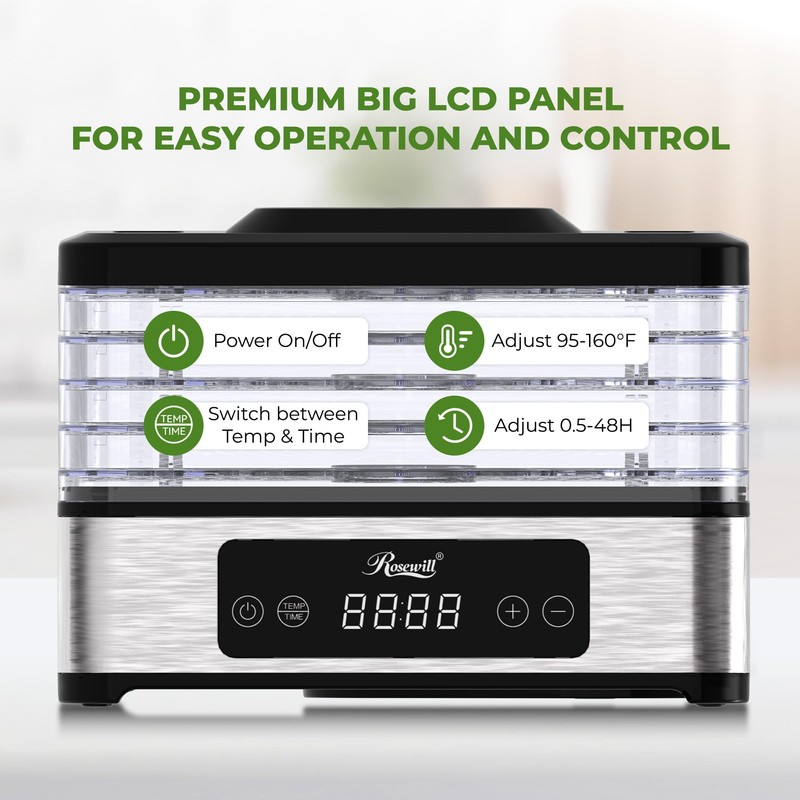 Rosewill Compact Food Dehydrator, 5 Stackable Trays with Adjustable 48H