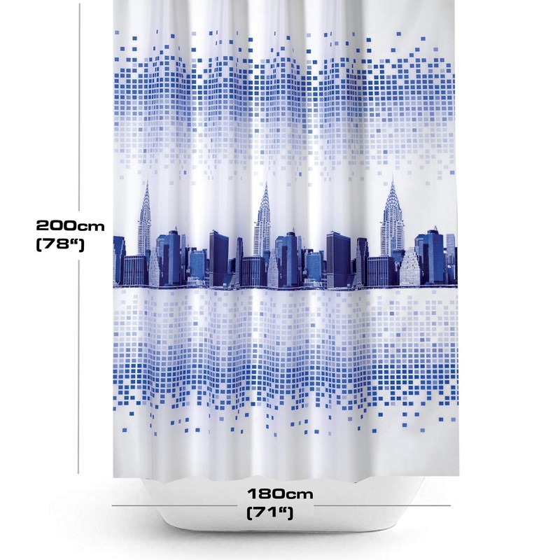 Beytug Funky Fabric Shower Curtain Extra Long With City Skyline