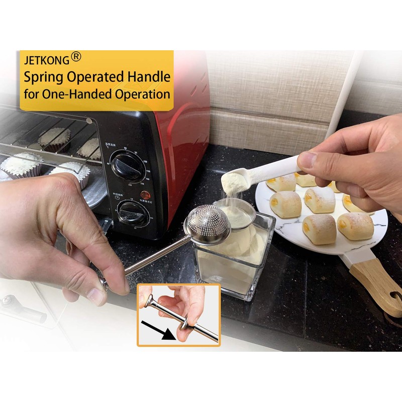 JETKONG Powdered Sugar Shaker Duster Flour Dispenser Shaker with 18/8